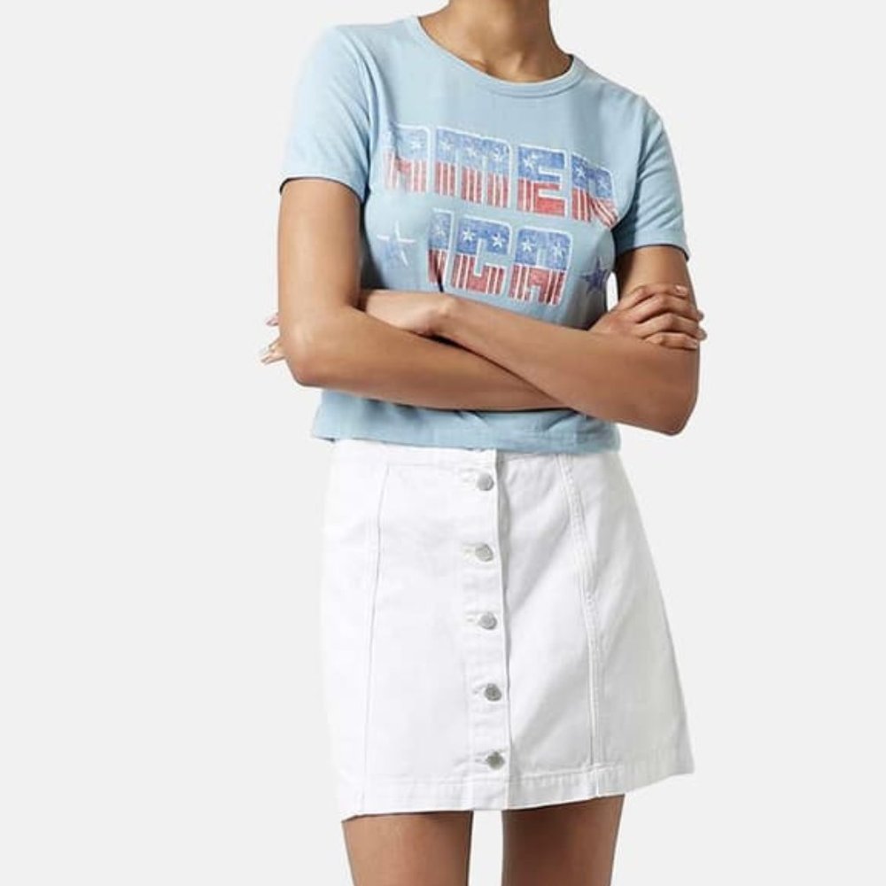 Topshop - High Waisted Button Front Denim Skirt